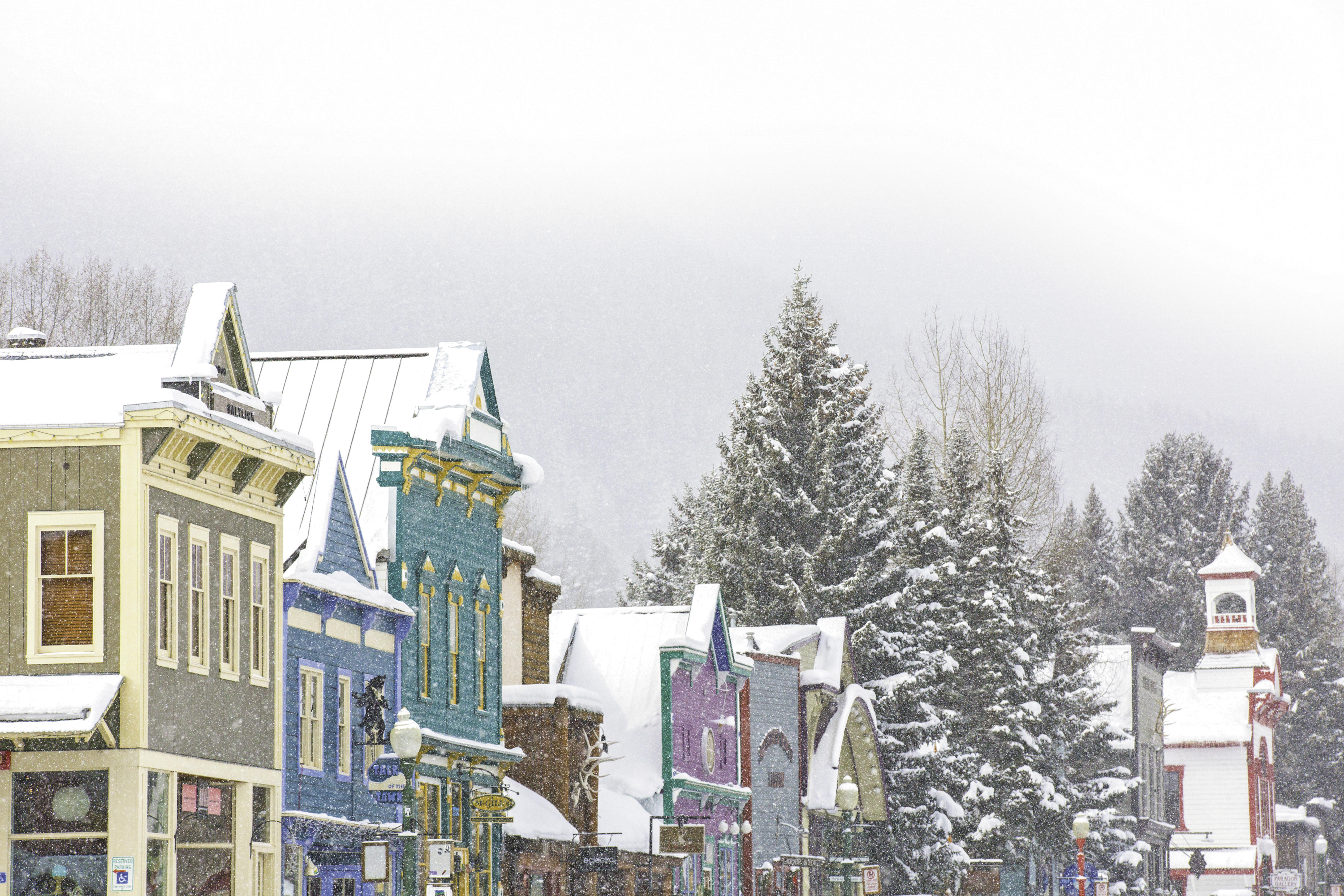 Fresh snowfall in the village at Crested Butte, CO.